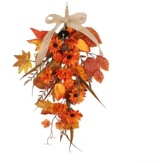 Künstlicher Herbstkranz zum Aufhängen mit Kürbissen und Sonnenblumen für saisonale Dekoration