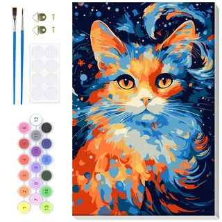 Lxmsja Malen Nach Zahlen Erwachsene mit Rahmen, Malen Nach Zahlen Katze, Diy Set Erwachsene mit Pinseln und Acrylfarben Handgemalt Ölgemälde Leinwand für Home Décor, 20x30cm