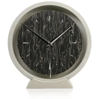 Kreative Feder Standuhr Tischuhr aus Beton im Industrial Look mit exklusivem Echtholzdekor, Minimalistische Deko-Uhr mit flüsterleisem Uhrwerk (Funk o. Quarz) braun