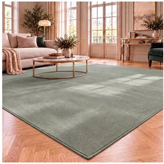 Vimoda Teppich Cozy Kurzflor Teppich – Angenehm warm & weich, waschbar & rutschfest, Rechteck, Höhe: 10 mm, Fellteppich Uni, Wohnzimmer, Schlafzimmer, kinderzimmer beige|grün Rechteck | 60 cm x 100 cm x 10 mm
