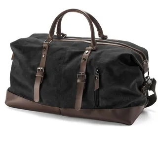 Trendhim Reisetasche Herren | 40L Duffel Bag aus Canvas & braunem Leder | Dänisches Design | Weekender Sporttasche für Reisen, Freizeit & Fitness - 55 x 30 x 23 cm