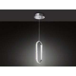 WOFI LED Pendelleuchte, Dimmer, LED fest integriert, Warmweiß, Esstisch dimmbar, ausgefallene ovale Galerie Ring-Lampe, Breite 16cm silberfarben