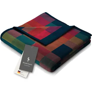 biederlack® flauschig-weiche Kuscheldecke aus Baumwollmischgewebe I Made in Germany I nachhaltig produziert I Bunte Wohndecke „Color Squares Blue“ in grün-blau I Öko-Tex I Sofa-Decke 150x200cm