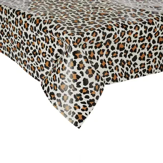 BUTLERS Wachstischdecke Abwaschbar - Waterproof - Leo | Farbe Beige - Leopardendekor - 130x160 cm - Tischtuch für Esstisch & Gartentisch - Tischwäsche für Balkontisch