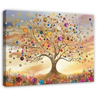 Wallarena Leinwandbild Baum Abstrakt - Mehrfarbig - Modern - Vlies - Wohnzimmer, Baum, 100x75x3cm bunt 100 cm x 75 cm x 3 cm