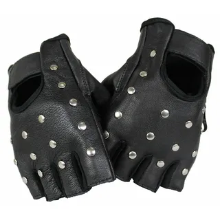 EURO STARS Biker Fingerlose Nieten Lammleder Handschuhe Schwarz, Motorcycle Fingerless Leather Gloves (4XL, Schwarz)