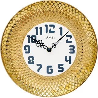 AMS Wanduhr W9615 (Quarzuhr,Keramik,Wohnzimmer,Esszimmer,Küche,Arbeitszimmer,Büro,Flur) goldfarben