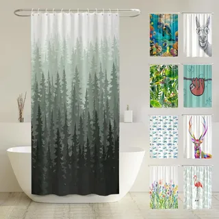 arteneur Anti-Schimmel Duschvorhang 120x180 cm Tannenwald | Textil recycelt, OEKO-TEX 100, 40°C Maschinenwäsche, blickdicht, wasserdicht, beschwerter Saum, mit 8 recycelten Ringen