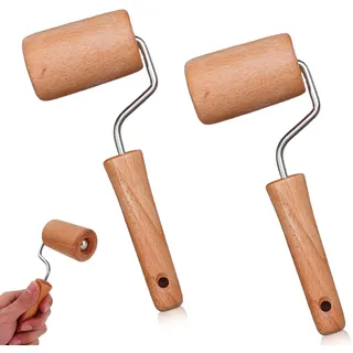 2 StüCk Kleiner Teigroller, Teigroller Klein Teigausroller Nudelholz Holz,Profi-KüChenhelfer für HobbybäCker