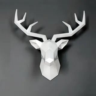 Hirschkopf wanddeko,hirschkopf,hirschgeweih deko,Rotwild-Kopf-Dekoration Wandbehang,Tierkopf,geometrisches Hirschgeweih,3D Wanddekorationen,Hirschkopf Geweih Wanddekoration Deko Skulptur(White,M)