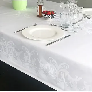 Libusch® Tischdecke DAMAST-Tischdecke Prinzipal, weiß, ornamentales Muster, Größe wählbar (1-tlg), Jacquardgewebe weiß 140 cm x 240 cm
