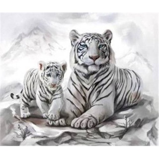 Diamond Painting Weiße Tigermama mit Jungtier 40x30cm 6037-40031