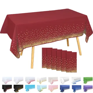 MOMAHUA 6Pcs Weinrot und Goldne Punkte Tischdecke, 137x274cm Tischtuch Plastiktischdecke, Rechteckige Tischabdeckung Outdoor Table Cloth für Geburtstag Feste Hochzeiten Halloween Weihnachten Party