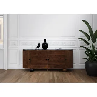 MASSIVMOEBEL24.DE Sideboard 180 x 80 x 40 cm Dunkelbraun / Schwarz