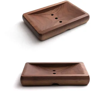 IMFILM Seifenschalen aus Holz mit Abtropfschale, Seifenschale aus schwarzem Walnussholz, Seifenschale, Seifenschale, Seifenschoner, für Dusche, Badezimmer, Küche, 2 Stück