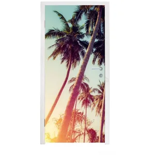 MuchoWow Türtapete Palme - Sommer - Retro - Sonne, Matt, bedruckt, (1 St), Türfolie Selbstklebend, Türtapete, Türdeko Poster, 95x235 cm bunt 95 m x 235 m