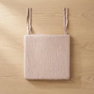 KraftKids Stuhlkissen Sitzkissen mit Klettverschluss zum Abnehmen, Musselin Beige aus 100% Baumwolle, gepolstert mit PU-Schaum, waschbar, handgefertigt EU