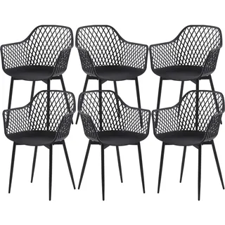 buybyroom Esszimmerstühle 6er Set, Küchenstühle mit armlehne mit Metallbeinen Ergonomische Rückenlehne Breite Sitzschale, Tragfähigkeit 120 kg, Schwarz