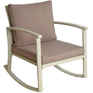 Polyrattan Schaukelstuhl Relaxsessel Gartenstuhl Schwingsessel + Kissen Beige