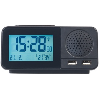 Funk-Radiowecker mit 2 Weckzeiten, Hygro- & Thermometer, 2x USB, 2 A