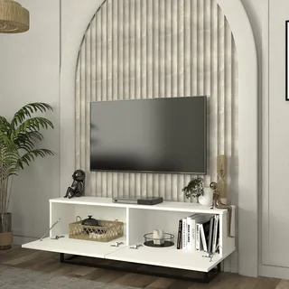 [en.casa] Nolven TV-Lowboard 135 x 46,5 x 31,5 cm Weiß Metall/Spanplatte