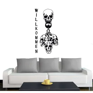 Klebesüchtig A161 Türtattoo - Wandtattoo Willkommen - Skull 60cm x 32cm schwarz - Dekoration - Bad - Wohnzimmer - Aufkleber - Wandsticker