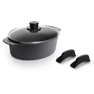 WOLL D-Lite Aluminium Gussbräter 31x26cm Glasdeckel Induktion PFAS-frei | QXP Beschichtung, Induktion, Glasdeckel, Silikongriffe, 6 l, backofenfest bis 250 °C, spülmaschinengeeignet