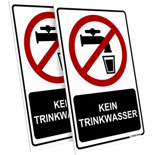 PRINTIMA 2x Schild "KEIN TRINKWASSER" 21x32 cm – PVC Warnschild mit Montagematerial – Hinweisschild für Wasserstellen in Garten, Baustelle, Betrieb & Außenbereich