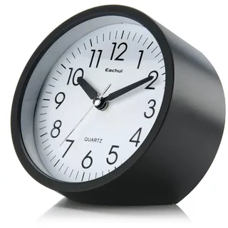 Eachui Wecker Analog Ohne Ticken mit Schlummerfunktion, Nachtlicht, Batteriebetrieben, Geräuschlos, Einfache Bedienung (Schwarz)