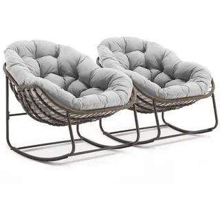 LVHOM Schaukelstuhl dick/gepolsterte Kissen, Rattanstuhl mit Stahlrahmen, Lounge Sessel (Großformat B110.5xT94.5xH80cm,160kg Tragfähigkeit,Dicke Kissen, MEHRE FARBEN MEHRE OPTIONEN! Schaukelsessel umhüllendem Sitzgefühl & hoher Armlehne, 2 St), Balkon/Garten/Wohnzimmer/Schlafzimmer/Arbeitszimmer grau