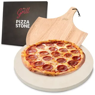 Hans Pizzastein für Ofen und Grill/Pizza in Sekundenschnelle backen, 38,1 cm Rundbrett mit gratis Holz-Pizzaschaufel XL 38,1 cm einfach zu handhaben