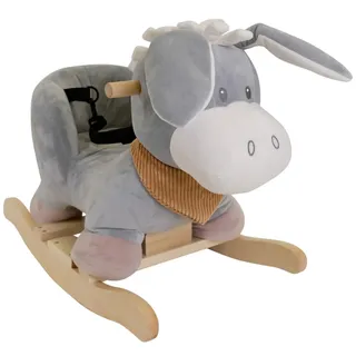 Doukidou Schaukeltier, Esel, Inkl. Sicherheitsgurt, Fröhliches Hin- und Herschaukeln, Ca. 59 cm, Polyester/Holz, Graublau