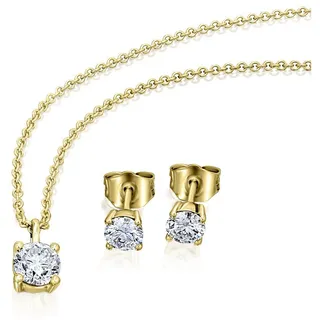 ONE ELEMENT Kette mit Anhänger 0.3 ct Diamant Brillant Anhänger aus 750 Gelbgold, Damen Schmuckset - Set mit verstellbarer Halskette goldfarben