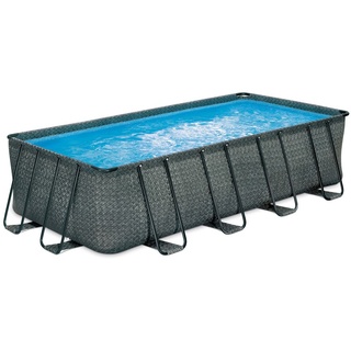 Summer Waves Premium FRAME Pool, Rattanoptik, PVC/Stahl, 549x274x132, jede Menge Zubehör Inklusive, rechteckig