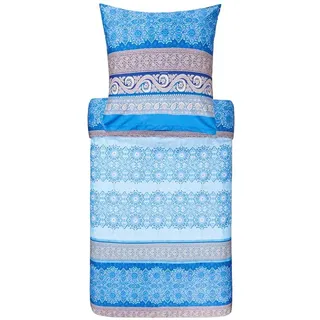 Bassetti Bettwäsche Garnitur Tremezzo B1 Blau 2 TLG. Mako-Satin mit Reißverschluss, Maße: 155cm x 220cm, 80cm x 80cm, 9320483