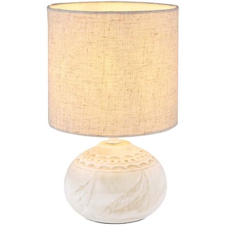 Tischleuchte Nachttischlampe Schlafzimmerlampe Keramik Leinen Beige H 27,5 cm