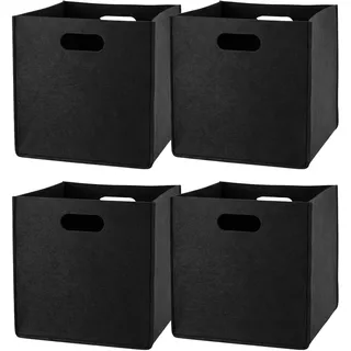 GREENSAPPIRE Aufbewahrungsbox Filz 4er Set 30x30x30 cm – Faltbare Regalbox für Kallax Einsatz – Stabiler Filz Aufbewahrungskorb Organizer Box für Regal, Schrank & Wohnzimmer – Beige (Schwarz)