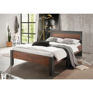 Home affaire Einzelbett BROOKLYN Bett im Industrial Design, Bettgestell, Bettrahmen, Kopfteil in dekorativer Rahmenoptik, Liegefläche 140 x 200 cm braun