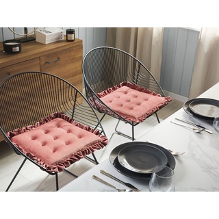 Sitzkissen für Stuhl Samtstoff rosa mit Rüschen 40 x 40 cm KALANCHOE