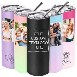 SECOGM Thermobecher Personalisiert mit Bild-Personalisierter Kaffeebecher mit Strohhalm und Deckel (20oz-Foto)