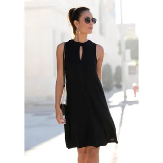 LASCANA Jerseykleid LASCANA, Damen, Gr. 38, N-Gr, schwarz, Jersey, Obermaterial: 100% Viskose, casual, figurumspielend kniefrei, hoch geschlossener Ausschnitt, ohne Ärmel, Kleider, in weit schwingender Form, mit Taschen, Bindeband im Nacken, elegant, Topseller