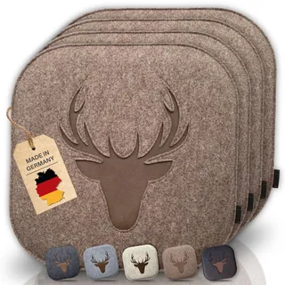 kontor28® - Sitzkissen Filz handgefertigt Made IN Germany | Sitzkissen Stuhl 37,5 x 37,5 cm aus rPET-Filz weiche und robuste Polsterung | Sitzauflage Stuhl für In- und Outdoor | naturmeliert 4er-Set