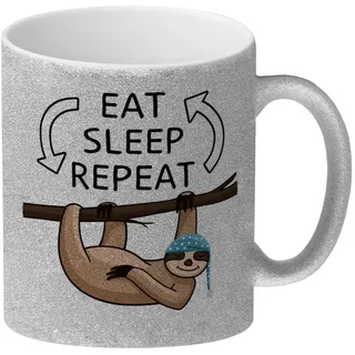 Eat sleep repeat Faultier Glitzer-Kaffeebecher