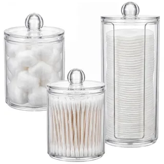 Wattepadspender 3er Set Transparente Aufbewahrung für Wattestäbchen Behälter Wattepads Aufbewahrung & Schminktisch Organizer – Acryl Behälter mit Deckel für Bad Deko Staubschutz & Kosmetik Zubehör