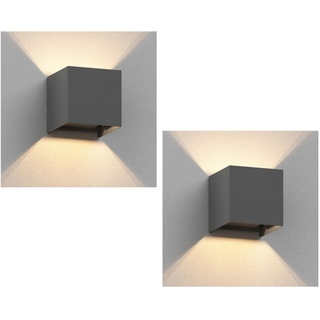 ledscom.de 2 Stück Wandleuchte CUBEL für außen, anthrazit, IP65, Up & Downlight + LED Lampe 501lm, warmweiß