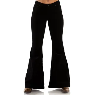 Comycom Damen Jeans Schlaghose Black - Schwarze Jeansschlaghose im 70er-Jahre Hippie-Look für Frauen, Flared-Jeans im Vintage-Style - 36W / 34L