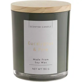 BUTLERS Duftkerze im Glas mit Holzdeckel -Eucalyptus & Pine Scented Candle- Natürliche Sojawachs-Kerze 30 Std. Brenndauer | Aromakerzen & Aromatherapie-Duft für den Winter