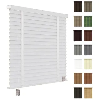 AJTXCSFOQL Nach Maß Jalousie Holz Breite 30-230 cm, Jalousien innen Sicht- und Sonnenschutz, Holzjalousie 50mm Lamellen für Schlafzimmer, Terrasse, Büro(Weiß)