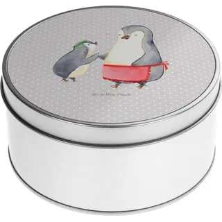 Mr. & Mrs. Panda Dose Pinguin mit Kind - Grau Pastell - Geschenk, Teedose, Lieblingsmensch, Familie, Bruder, Vorbild Mama, Muttertag, gebäckdose, ... - Grau