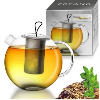 Creano Teekanne Teekanne 1,5l “Jumbo” mit Edelstahl-Sieb & Glas-Deckel, 1.5 l, (Set, 1 Teekanne, 1 Deckel), Mit Silikonschlaufe weiß
